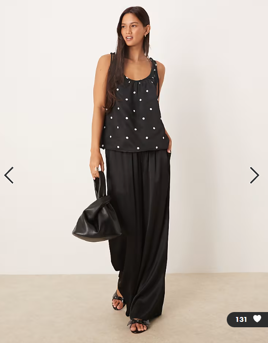 ASOS DESIGN satin tie shoulder cami top in polka dot