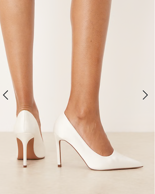 ASOS DESIGN Paphos pointed high heeled court shoes in ivory satin