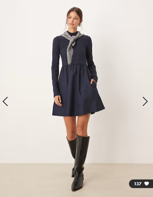 Threadbare long sleeve hybrid mini dress in navy