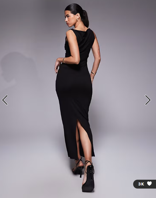 ASOS DESIGN slash neck ponte midi dress with ruched side detail in black