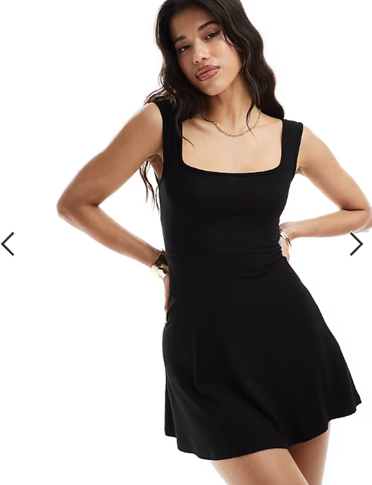 ASOS DESIGN square neck softline mini dress in black