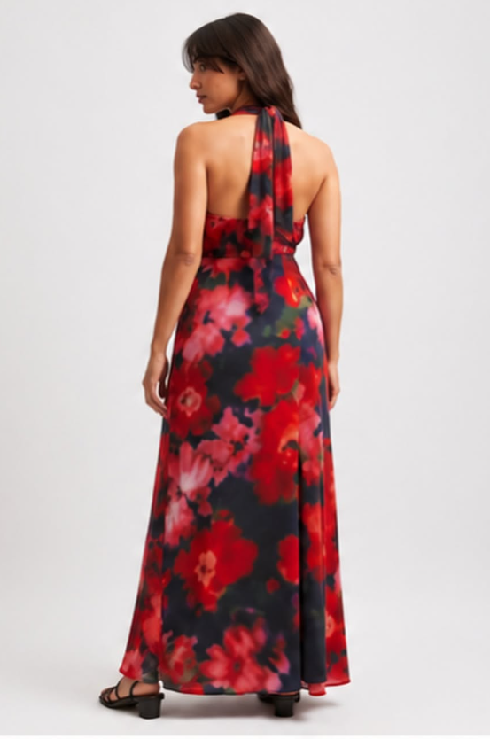 NAKD - Wrap v-neck maxi dress in red print