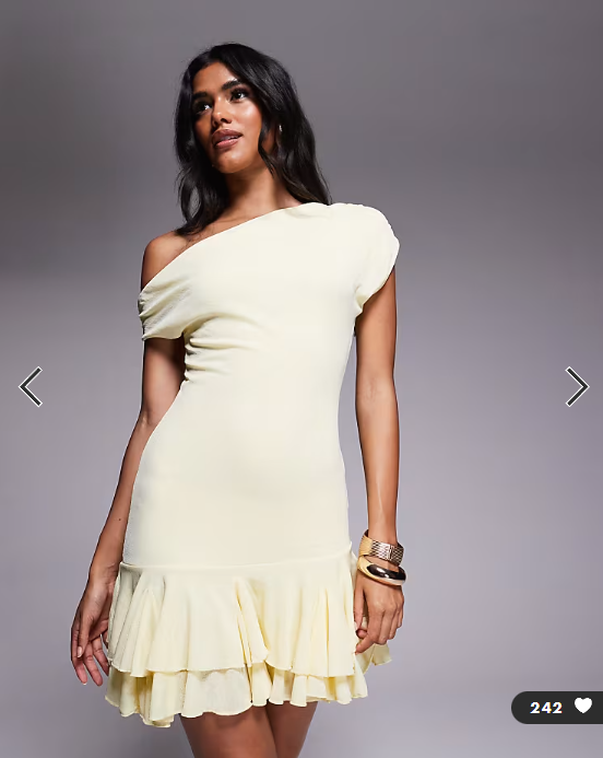 Kaiia exclusive textured mesh drape off shoulder rara hem mini dress in lemon