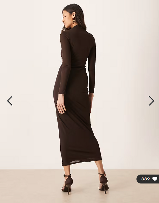 ASOS DESIGN asymmetric ruched midi dress in chocolate