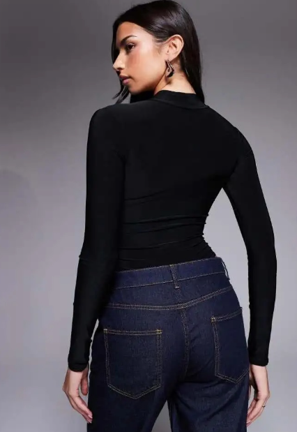 ASOS DESIGN high neck bodysuit with draped neckline in black