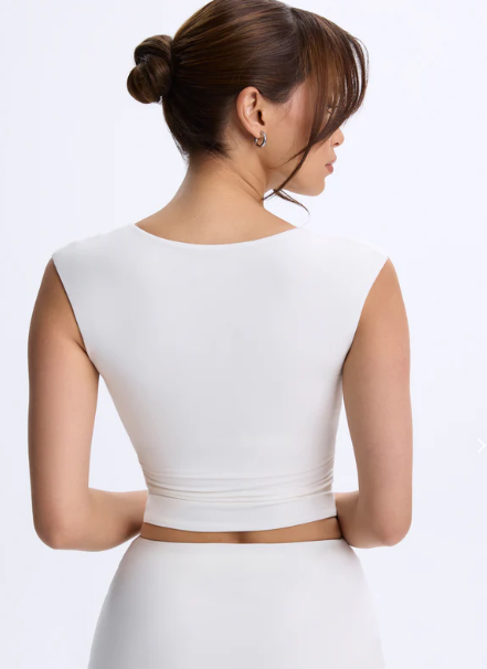 OhPolly - Modal Ruched Cap-Sleeve Top in White