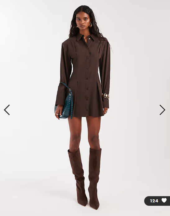 ASOS DESIGN cinched shoulder pad shirt mini dress in chocolate