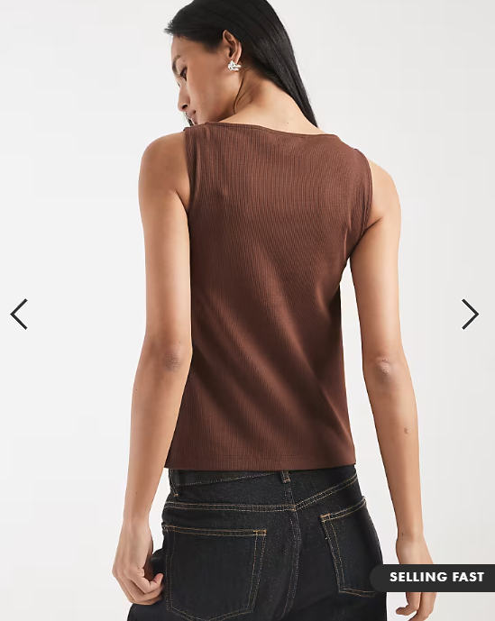 New Look boat neck button through tank top in brown
