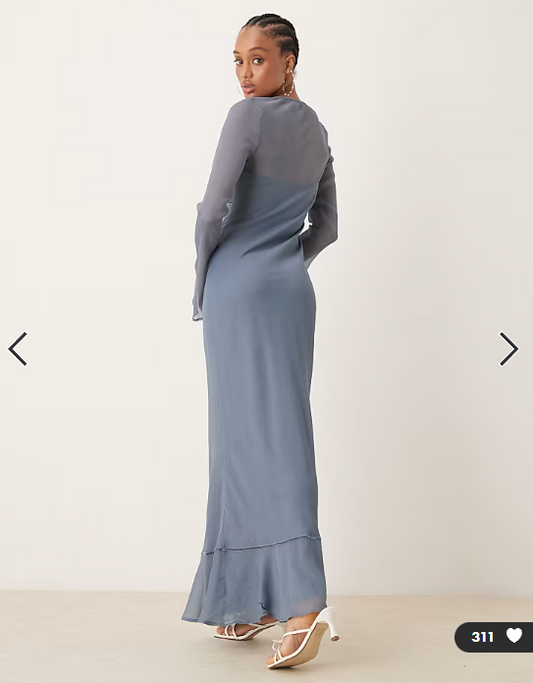 ASOS DESIGN Tall ruched bust long sleeve maxi dress in steel blue