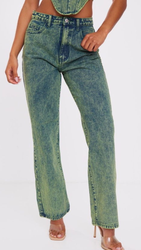 Green Tint Vintage Wash Mid Rise Wide Leg Jeans