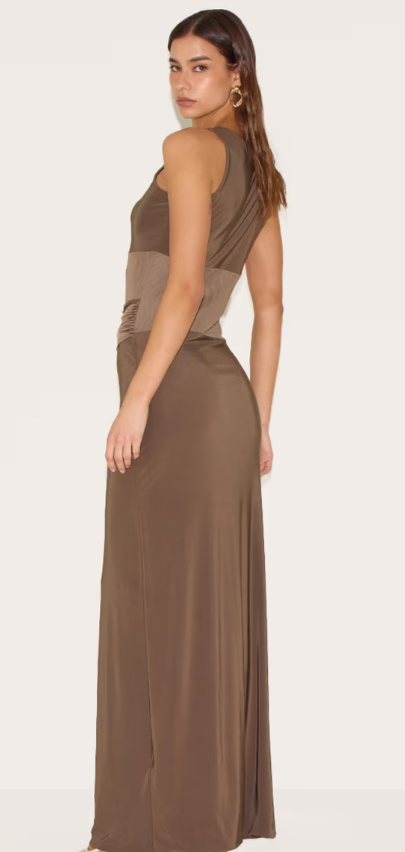 Plt - Mushroom Slinky Mesh Cut Out Maxi Dress