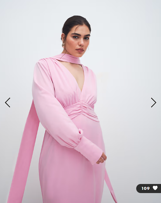 Pretty Lavish Curve satin scarf detail v neck deep cuff maxi dress in pink