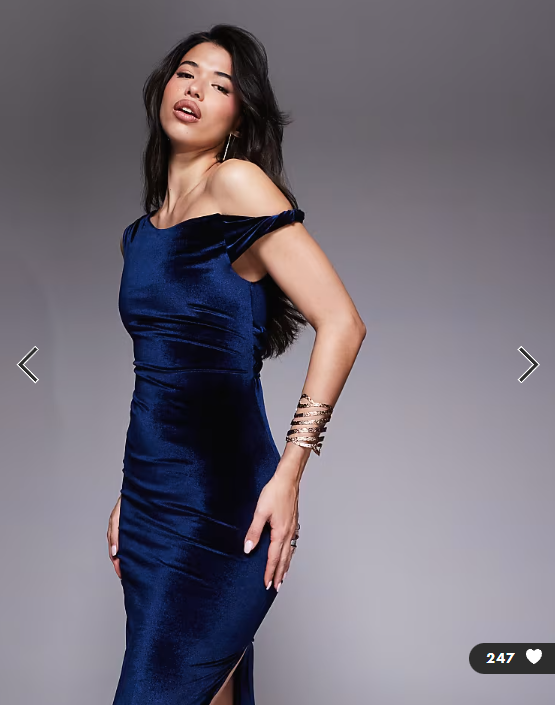 ASOS DESIGN velvet twist shoulder with lace up back midi dress in navy