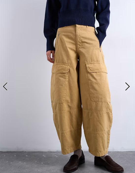 Topshop balloon cargo trouser with zip and pocket details in camel