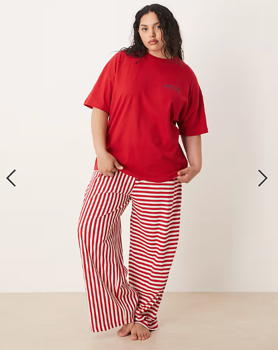 ASOS DESIGN Curve oversized graphic tee & wide leg pants pajama set in apres ski print
