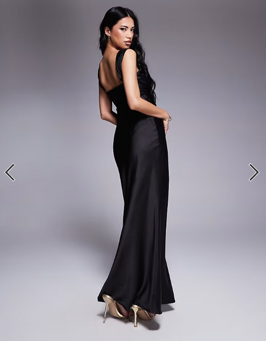 Princess Polly satin structured bardot maxi dress in black
