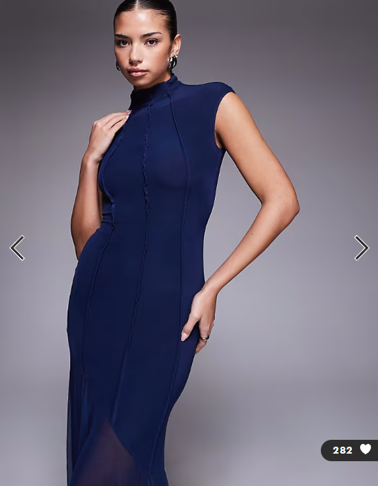 ASOS DESIGN mesh high neck maxi dress with exposed contour seam detail in navy