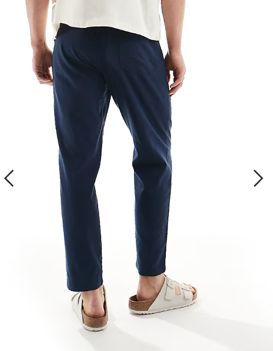 Jack & Jones slim tapered drawstring linen mix pants in navy