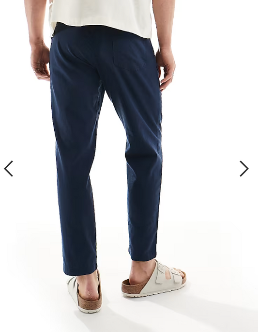 Jack & Jones slim tapered drawstring linen mix pants in navy