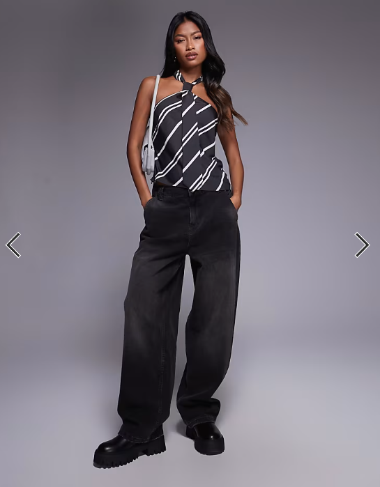ASOS DESIGN halter top with tie detail in stripe