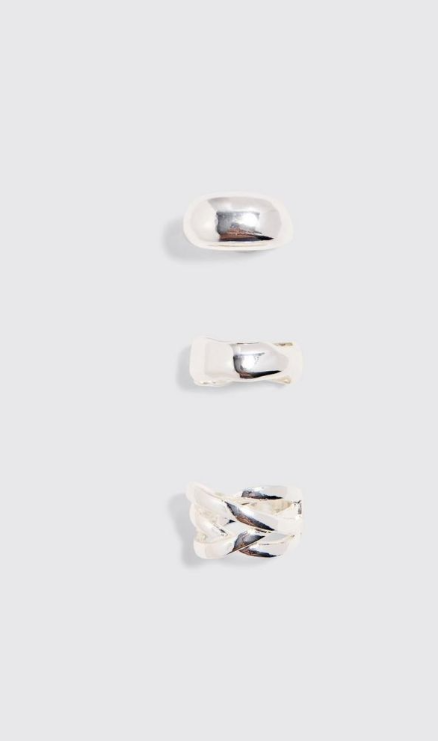 3 Pack Chunky Rings In Silver - silver