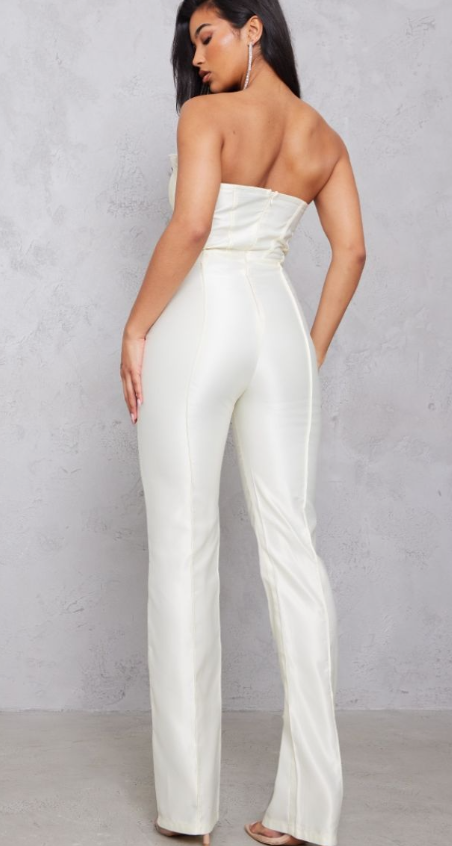 Cream Organza Cup Detail Corset Satin Bandeau Jumpsuit