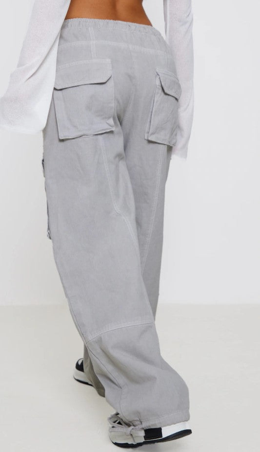 Petite Light Grey Contrast Stitch Cargos