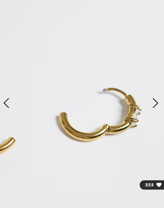 Lost Souls huggie hoop earrings with oval crystal detail in 18k gold plated stainless steel