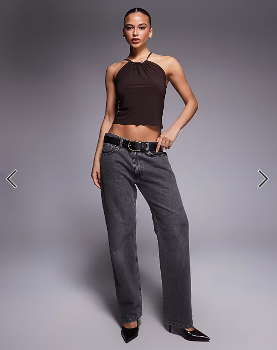 ASOS DESIGN slinky cami top with metal crescent in chocolate