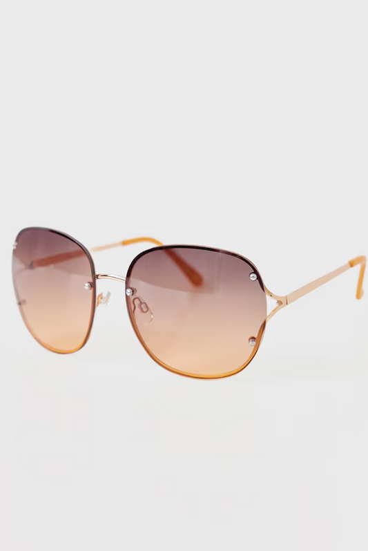 Brown Rimless Oversized Rounded Sunglasses