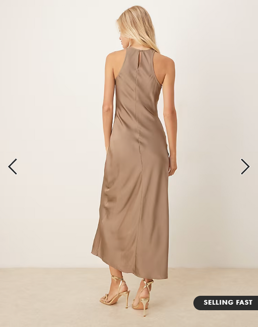 Vila - racer satin midi dress in fossil