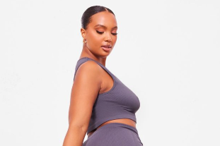 Plus Charcoal Structured Contour Sleeveless Ribbed Crop Top