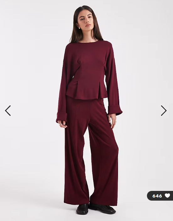 ASOS DESIGN fine knitted cinch waist deep cuff long sleeve top in dark cherry
