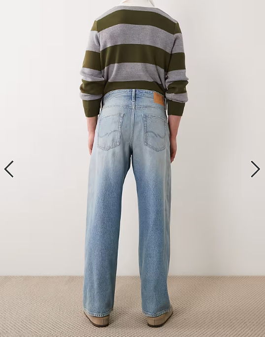 Jack & Jones Dave wide leg jeans with dirty wash in mid blue
