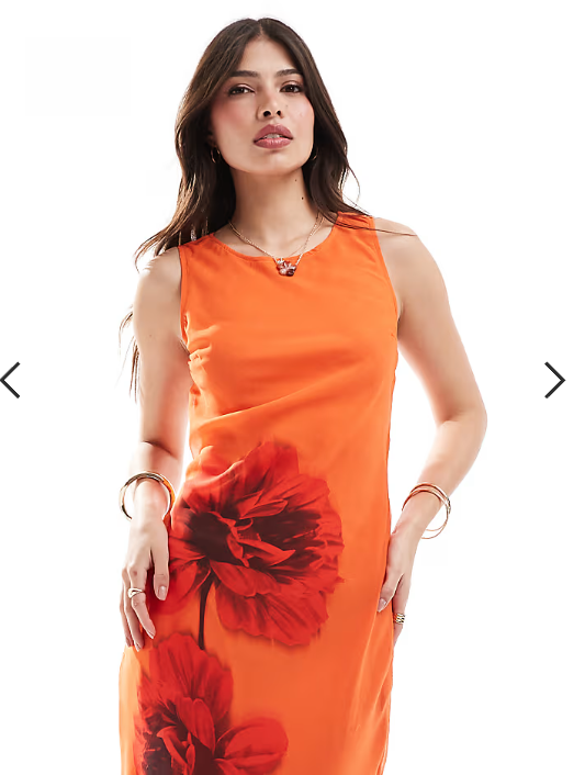 ASOS DESIGN placement print column midi dress in orange floral print