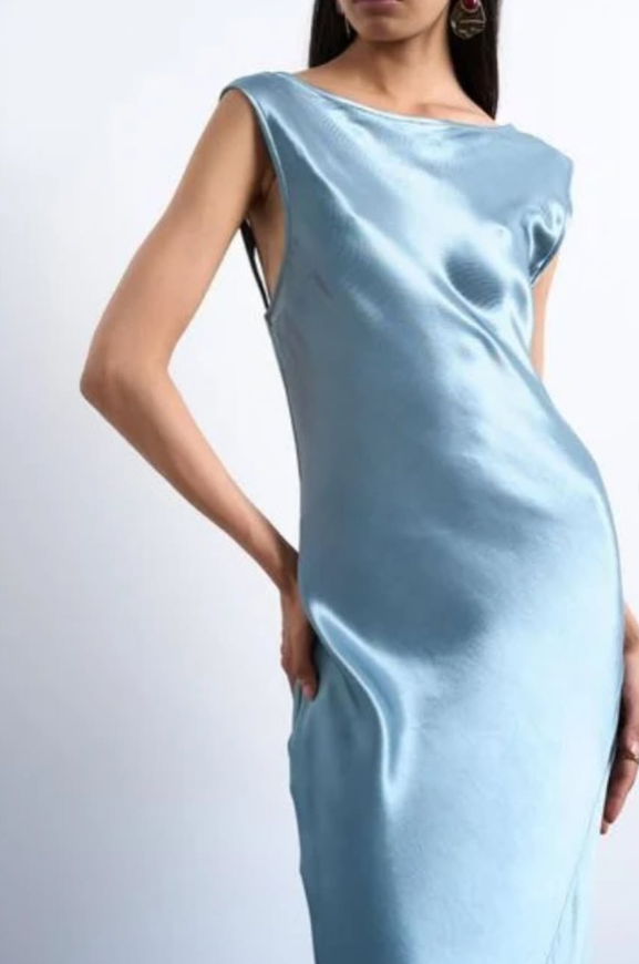 Topshop - open back satin midi dress in slate grey
