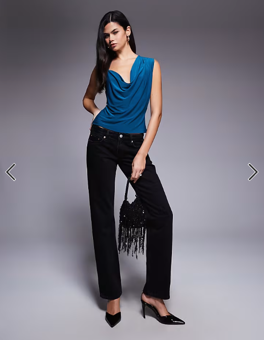 ASOS DESIGN slinky asymmetric cowl neck top in teal