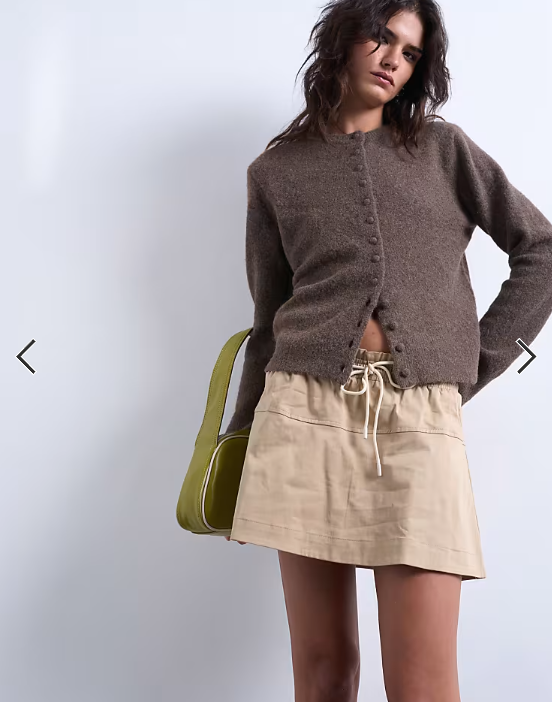 Topshop elasticated waist mini skort in beige