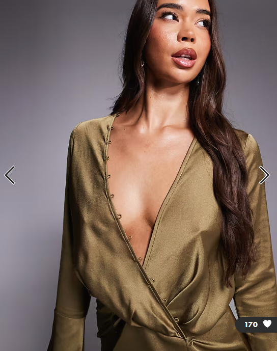 ASOS DESIGN satin bias cut drape mini dress with button detail in olive