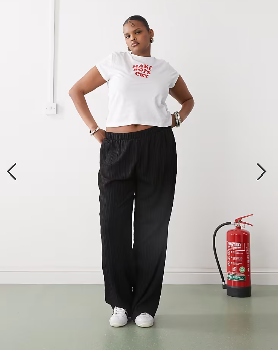 Noisy May Curve wide leg textured trousers in black