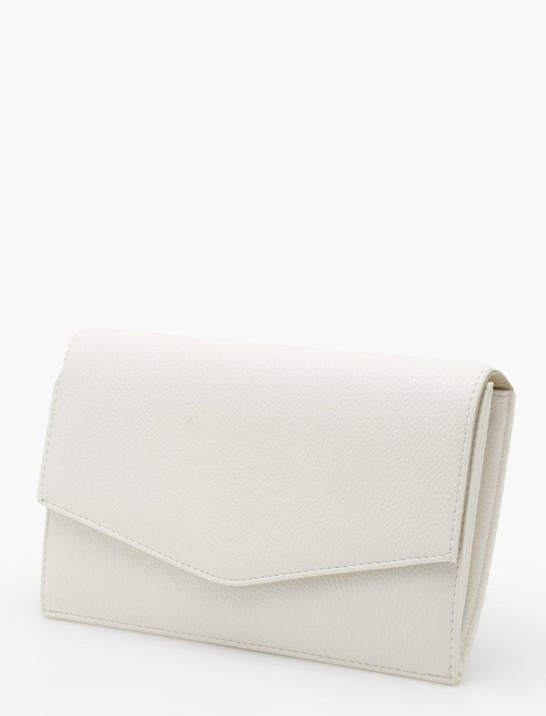Boohoo Grainy PU Envelope Clutch Bag and Chain - white