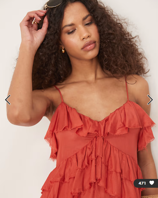 ASOS DESIGN ruffle micro bust viscose jumpsuit with shirred back in rust