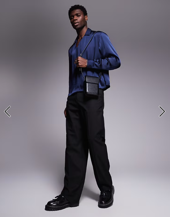 ASOS DESIGN boxy oversized overhead satin shirt in navy