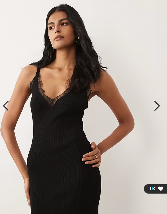 Mango asymmetric hem midi dress with lace trim in black