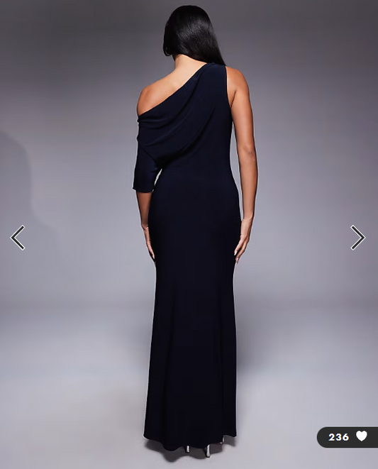 ASOS DESIGN draped cape one shoulder maxi dress in navy