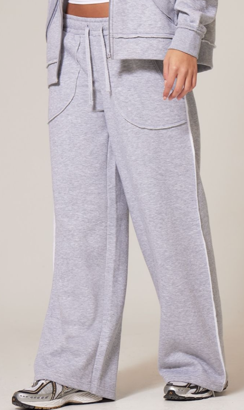 Grey Marl Exposed Seam Detail Wide Leg Joggers