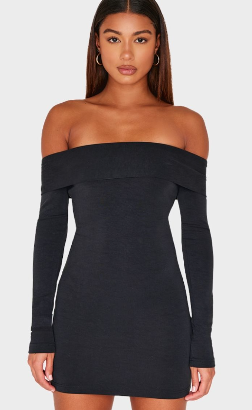 Black Premium Contour Bardot Bodycon Dress
