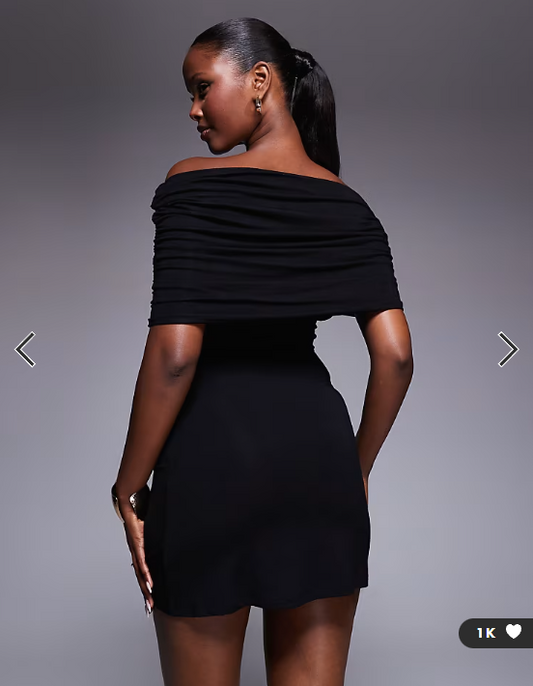 ASOS DESIGN off the shoulder mini dress with ruched side in black - BLACK
