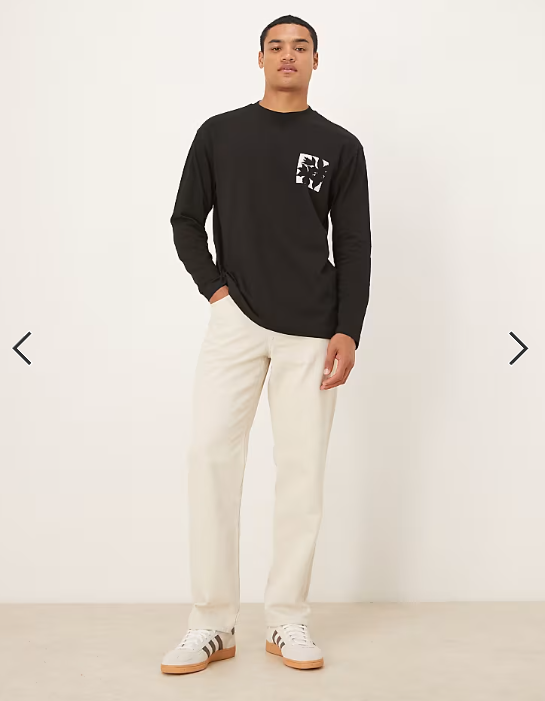 ASOS DESIGN long sleeve t-shirt with small flower chest print in black.