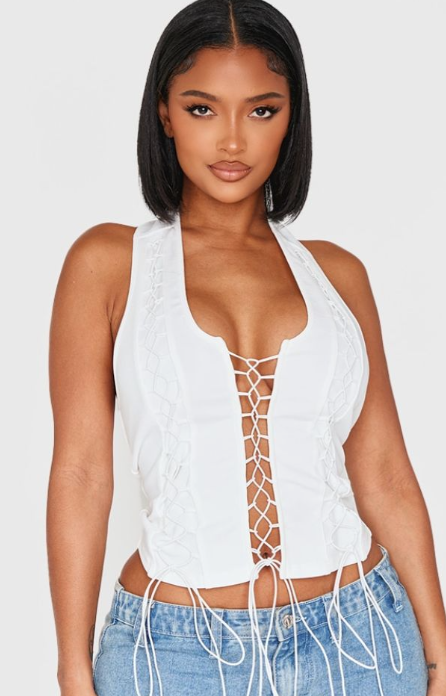 Shape White Bandage Lace Up Corset Top
